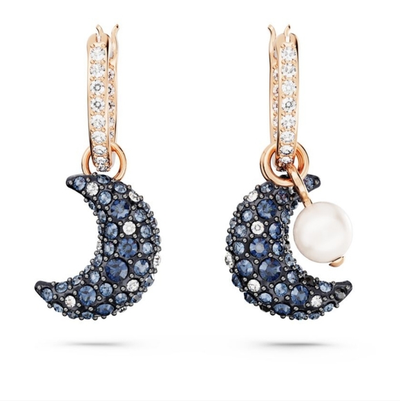 Luna drop earringsAsymmetrical design, Moon, Multicolored, Rose gold… - Picture 1 of 6